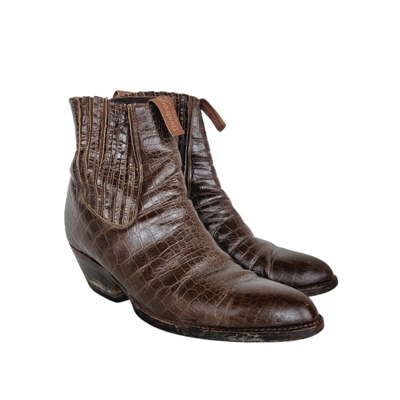 Vintage Destroyer Western Men\'s Brown Leather Ankle Cowboy Boots
